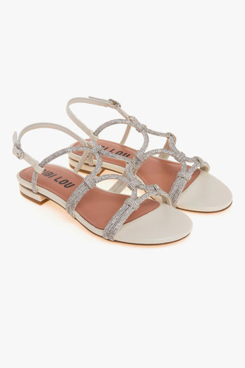 Sandalo basso in pelle con tomaia full-strass - 2