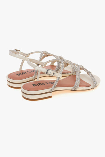 Sandalo basso in pelle con tomaia full-strass - 3