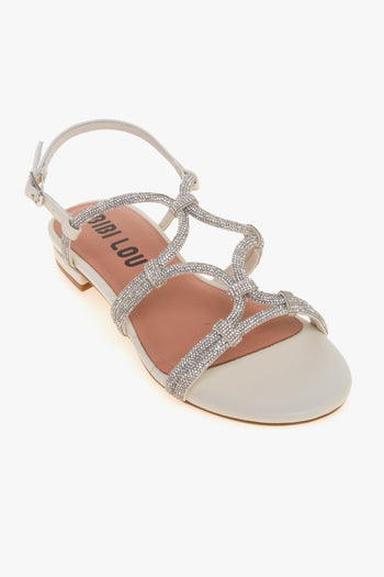 Sandalo basso in pelle con tomaia full-strass - 4