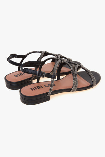 Sandalo basso in pelle con tomaia full-strass - 3
