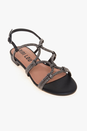 Sandalo basso in pelle con tomaia full-strass - 4