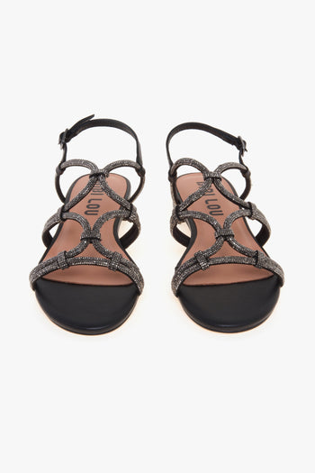 Sandalo basso in pelle con tomaia full-strass - 5