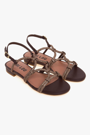 Sandalo basso in pelle con tomaia full-strass - 2
