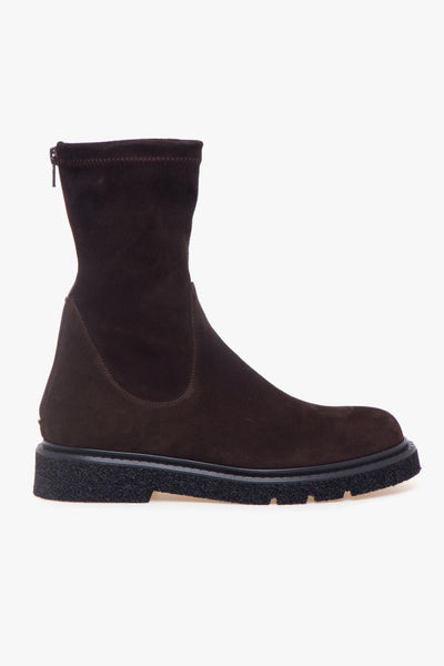 Tronchetto in camoscio con gambale stretch e suola in gomma