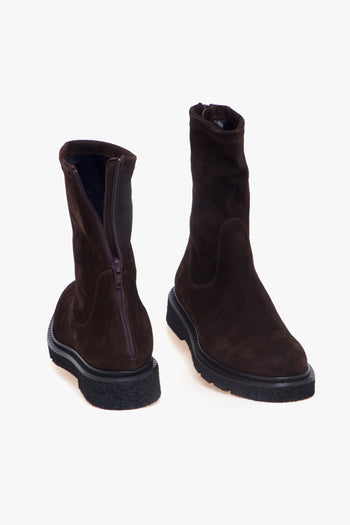 Tronchetto in camoscio con gambale stretch e suola in gomma - 4