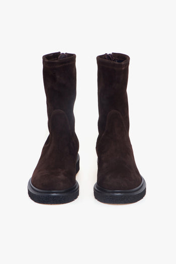 Tronchetto in camoscio con gambale stretch e suola in gomma - 5