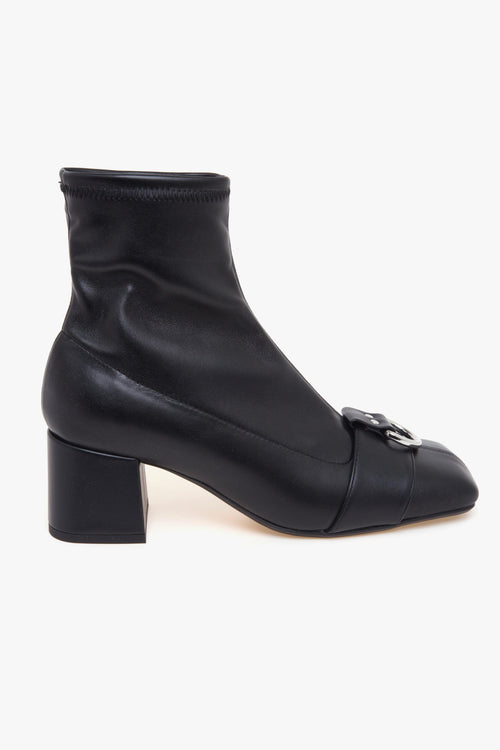 Tronchetto . in pelle con gambale stretch e tacco 55 mm