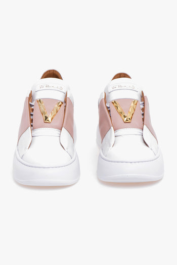 Sneaker in pelle con fascia a contrasto e "V" in metallo - 5