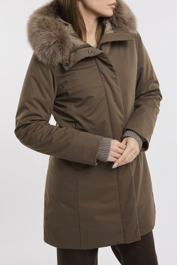 Parka 3/4 in tessuto tecnico con cappuccio pelliccia - 4