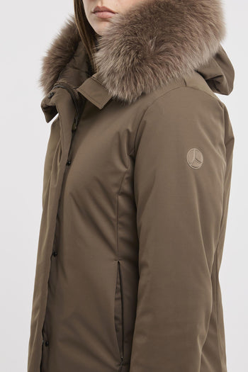 Parka 3/4 in tessuto tecnico con cappuccio pelliccia - 7