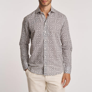 Camicia in misto lino con fantasia - 7