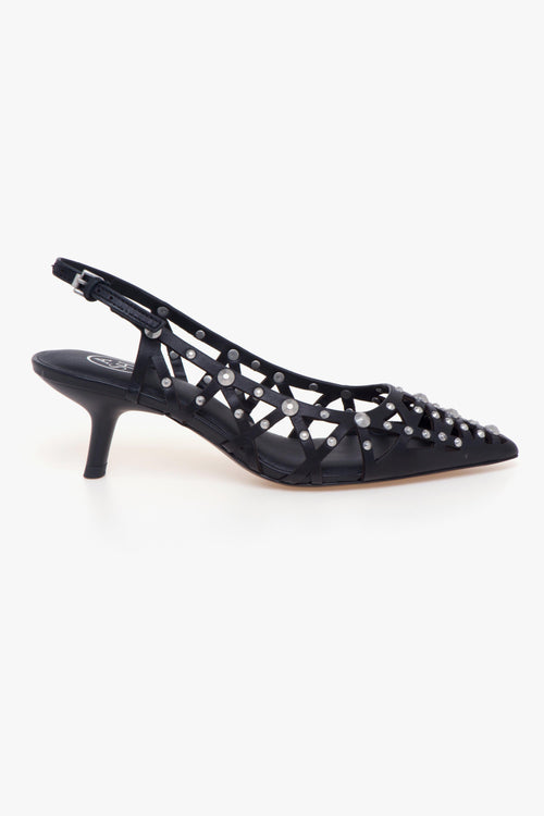 Sling-back Bizarre in pelle laserata con borchie e tacco 50 mm