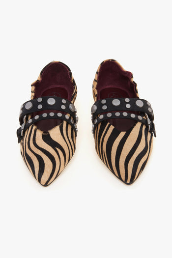 Ballerina a punta Britney in cavallino zebra e pelle - 5