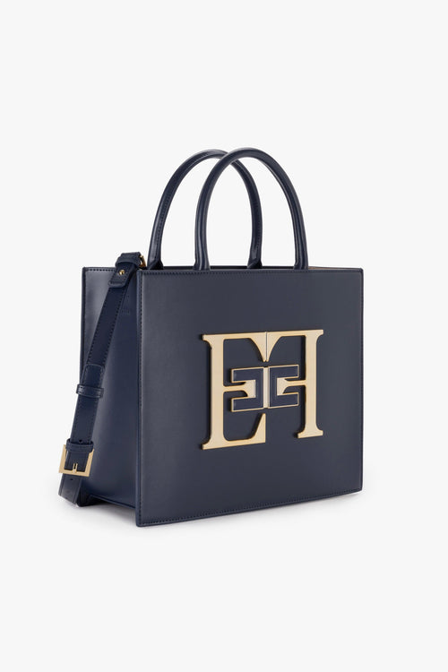 Borsa a mano media con maxi logo in metallo dorato - 2