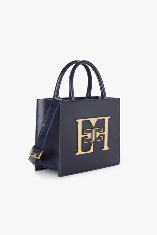 Borsa a mano piccola con maxi logo in metallo dorato - 2