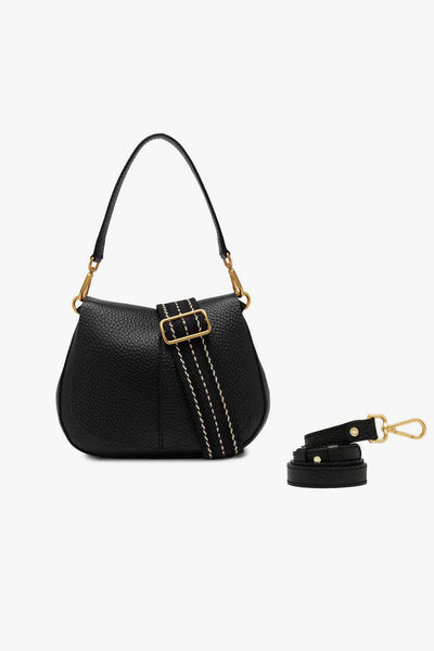 Borsa a spalla Helena Round in pelle martellata con tracolla