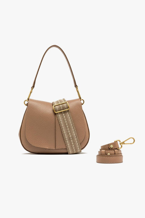 Borsa a spalla Helena Round in pelle martellata con tracolla