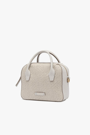 Borsa piccola bowling "Sabrina" in pelle e paglia intrecciata - 3