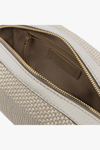 Borsa piccola bowling "Sabrina" in pelle e paglia intrecciata - 4