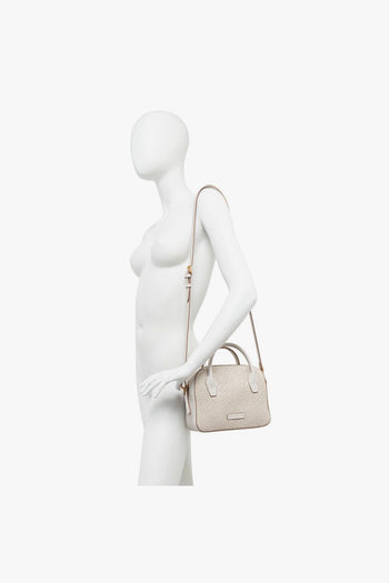 Borsa piccola bowling "Sabrina" in pelle e paglia intrecciata - 7