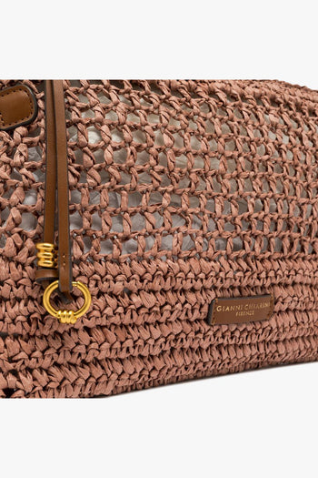 Busta con zip Nefeli in paglia intrecciata - 5