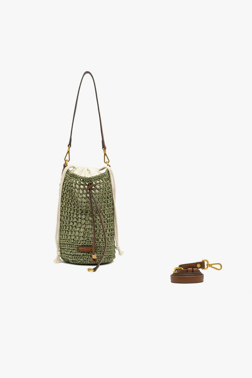Borsa a secchiello Nefeli in paglia crochet con tracolla