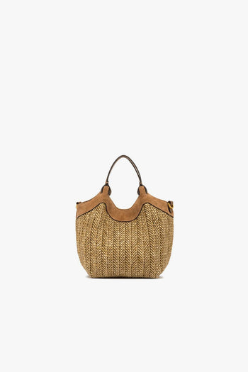 Borsa Dua in camoscio e paglia intrecciata con tracolla - 3