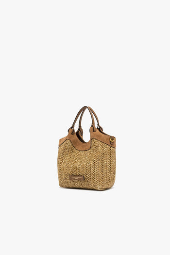 Borsa Dua in camoscio e paglia intrecciata con tracolla - 4