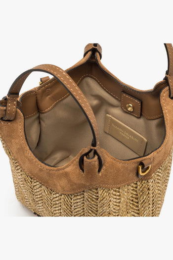 Borsa Dua in camoscio e paglia intrecciata con tracolla - 5