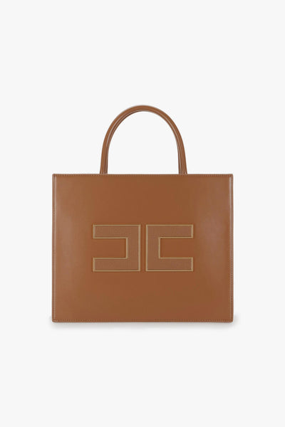 Borsa a mano in ecopelle con maxi logo e tracolla