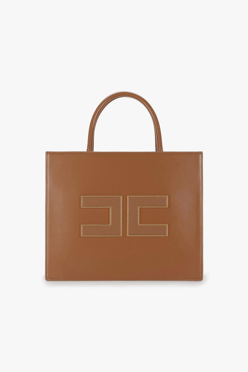 Borsa a mano in ecopelle con maxi logo e tracolla