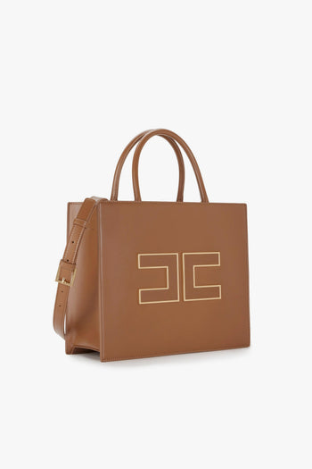 Borsa a mano in ecopelle con maxi logo e tracolla - 2