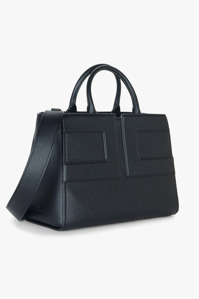 Borsa a mano grande in ecopelle grain con maxi logo e tracolla