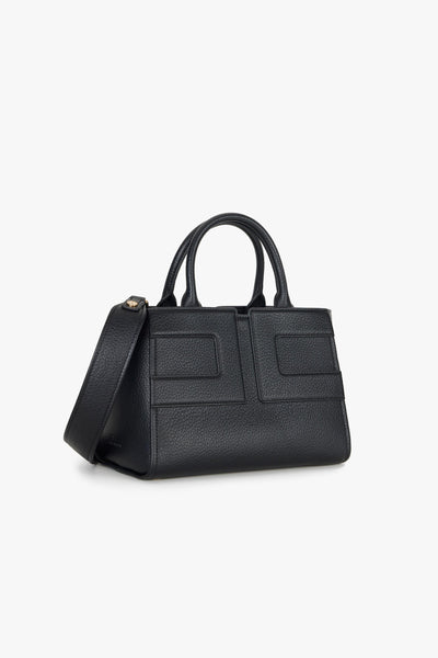 Borsa a mano in ecopelle effetto grain con maxi logo e tracolla