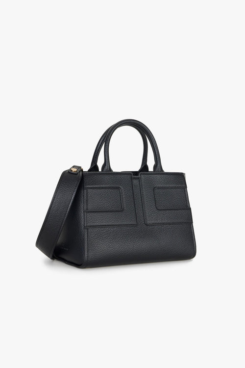 Borsa a mano in ecopelle effetto grain con maxi logo e tracolla