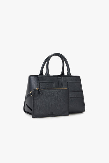 Borsa a mano in ecopelle effetto grain con maxi logo e tracolla - 2