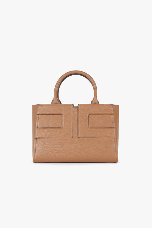 Borsa a mano in ecopelle effetto grain con maxi logo e tracolla