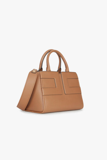 Borsa a mano in ecopelle effetto grain con maxi logo e tracolla - 2