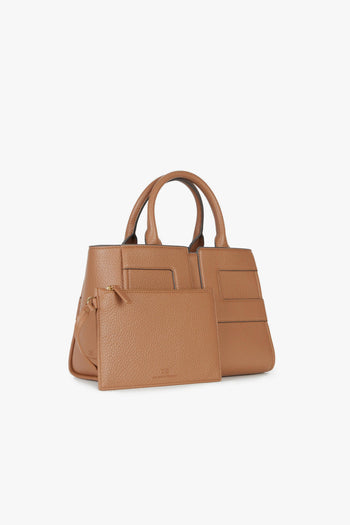 Borsa a mano in ecopelle effetto grain con maxi logo e tracolla - 3