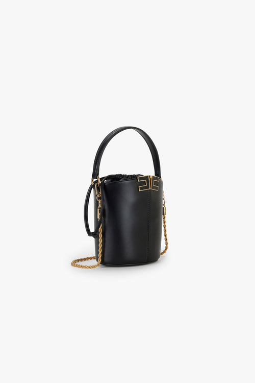 Borsa a secchiello in ecopelle con logo in metallo