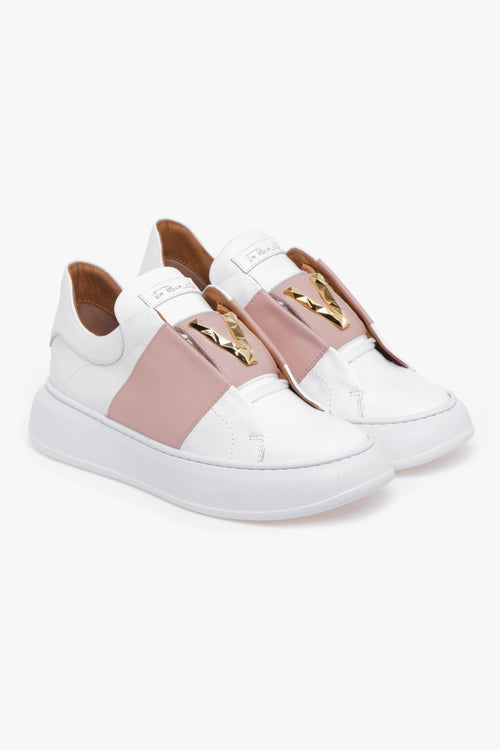 Sneaker in pelle con fascia a contrasto e "V" in metallo - 2