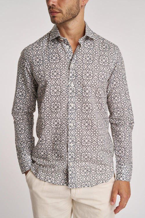 Camicia in misto lino con fantasia - 1