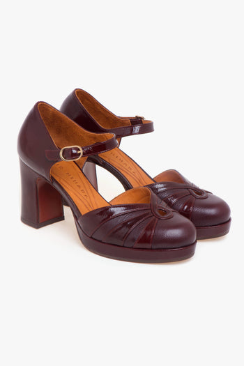 Decolletè aperto ai lati in pelle e vernice con tacco 70 mm e plateau - 2