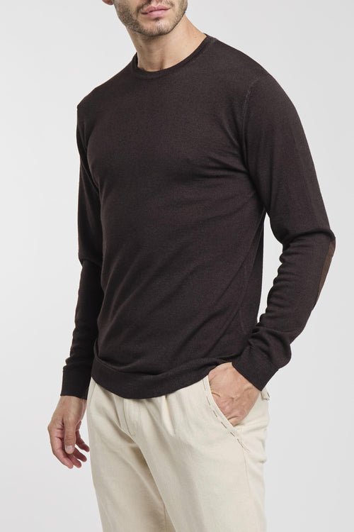 Maglia girocollo in lana merino extrafine con toppe - 2