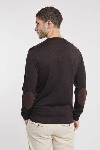 Maglia girocollo in lana merino extrafine con toppe - 4