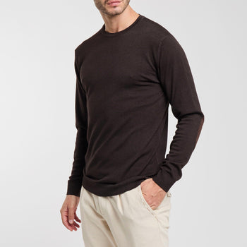 Maglia girocollo in lana merino extrafine con toppe - 7