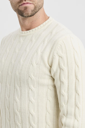 Maglione a girocollo con costa treccia - 3