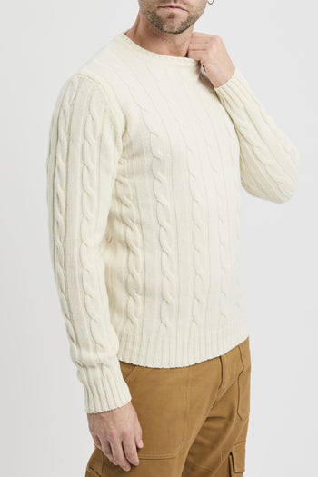 Maglione a girocollo con costa treccia - 4