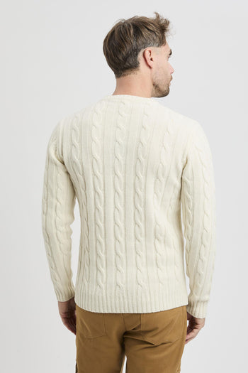 Maglione a girocollo con costa treccia - 5