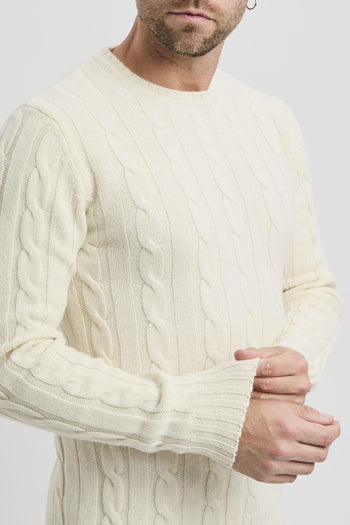 Maglione a girocollo con costa treccia - 6
